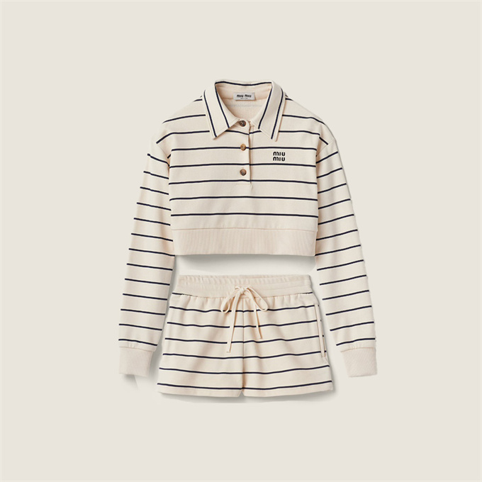 9A+ quality miu miu striped cropped polo sweatshirt & shorts